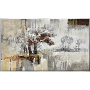 Monee Ölgemälde, Braun, Grau, Weiß, Holz, Textil, Kiefer, vollmassiv, rechteckig, 120x70 cm, handgemalt, Bilder, Ölgemälde