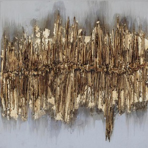 Monee Ölgemälde, Gold, Holz, Textil, Kiefer, massiv, quadratisch, 60x60 cm, handgemalt, 3D-Effekt, Bilder Und Zubehör, Wandbilder, Ölgemälde