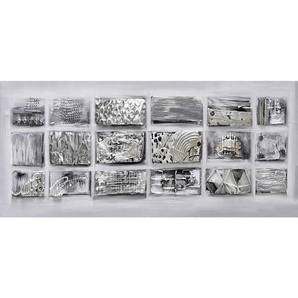 Monee Ölgemälde, Grau, Silber, Holz, Metall, Textil, Fichte, massiv, rechteckig, 120x55 cm, handgemalt, 3D-Effekt, Bilder, Ölgemälde