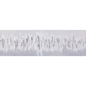 Monee Ölgemälde, Grau, Silber, Weiß, Holz, Textil, Kiefer, massiv, rechteckig, 180x55 cm, handgemalt, Bilder, Ölgemälde