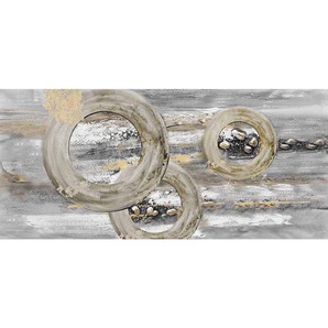 Monee Ölgemälde, Grau, Weiß, Gold, Holz, Textil, Kiefer, massiv, rechteckig, 120x55 cm, handgemalt, Keilrahmen, Bilder Und Zubehör, Wandbilder,