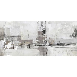 Monee Ölgemälde, Grau, Weiß, Holz, Textil, Tanne, vollmassiv, rechteckig, 120x55 cm, handgemalt, einfache und schnelle Anbringung, Bilder, Ölgemälde
