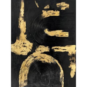 Monee Ölgemälde, Schwarz, Gold, Textil, rechteckig, 88x118 cm, handgemalt, Bilder, Ölgemälde
