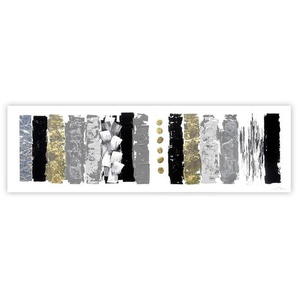 Monee Ölgemälde, Schwarz, Silber, Gold, Textil, rechteckig, 180x55 cm, handgemalt, Bilder, Ölgemälde
