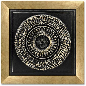 Monee Originalbild, Schwarz, Gold, Kunststoff, quadratisch, 85x85 cm, handgemalt, gerahmt, Bilder, Leinwandbilder