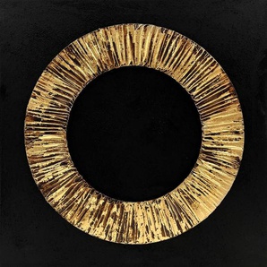 Monee Originalbild, Schwarz, Gold, Textil, quadratisch, 55x55 cm, handgemalt, Bilder, Leinwandbilder