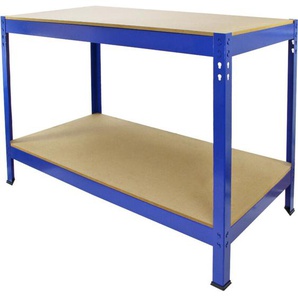 Q-Rax Werkbank Werkstattbank Werktisch Werkstattregal Garagenregal Lagerregal in Blau 120cm x 60cm x 90cm Werkbänke Stahl Werkzeugtisch Baumarkt mdf