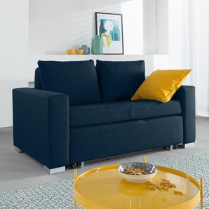 mooved Schlafsofa Latina 2-Sitzer Blau Webstoff 150x90x90 cm (BxHxT) mit Schlaffunktion/Bettkasten Modern