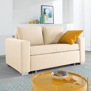 Schlafsofa Basic Weiß/Creme Stoff Doran 153cm mit Schlaffunktion Modern