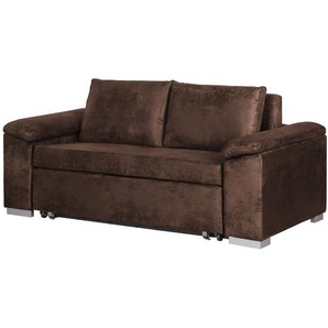 Schlafsofa mit schräger Armlehne Braun/Dunkelbraun Microfaser Afua 190cm Modern