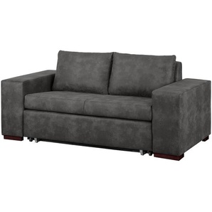 Schlafsofa Basic mit XL Armlehne Grau/Basalt Microfaser Bera 216cm Industrial