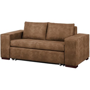 Schlafsofa Basic mit XL Armlehne Braun/Latte Macchiato Microfaser Bera 216cm Industrial