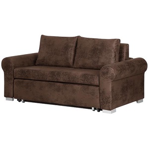 Schlafsofa Basic Country Braun/Dunkelbraun Microfaser Afua 164cm mit Schlaffunktion Landhaus