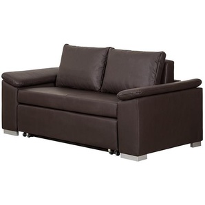 Schlafsofa mit schräger Armlehne Braun/Braun Kunstleder Monera 210cm Modern