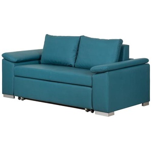 Schlafsofa mit schräger Armlehne Türkis/Petrol Kunstleder Monera 190cm Modern