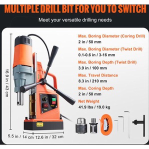 Magnetbohrmaschine, 1550 w, 1,57 Zoll Bohrdurchmesser, 2922 lbf/13000 n, tragbare elektrische Magnetbohrmaschine mit variabler Geschwindigkeit, 500
