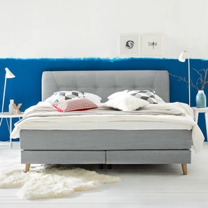 Boxspringbett Mälby 200 x 200cm Webstoff Grau/Lichtgrau