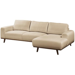 Ecksofa Lauris Beige/Sand Webstoff 286 x 81 x 152cm Longchair davorstehend rechts Skandi