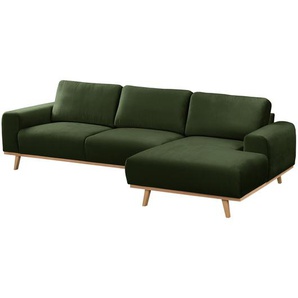 Ecksofa Lauris Grün/Antikgrün Webstoff 286 x 81 x 152cm Longchair davorstehend rechts Skandi