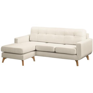 Ecksofa Postville Beige/Hellbeige Webstoff 208 x 88 x 150cm Longchair davorstehend links Skandi