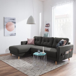 Ecksofa mit Longchair Schwarz/Grau/Dunkelgrau/Schwarz Webstoff Luba 223 x 90 x 148cm Longchair davorstehend links mit Schlaffunktion Skandi