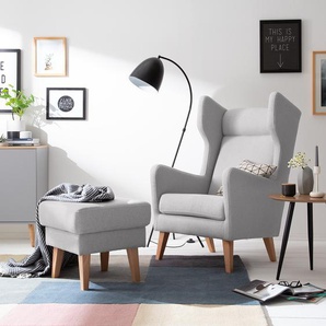 Ohrensessel Filz Grau/Kies Webstoff ohne Hocker 66 x 110 x 87cm