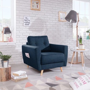 Sessel Blau/Jeansblau Webstoff Luba 80 x 90 x 90cm