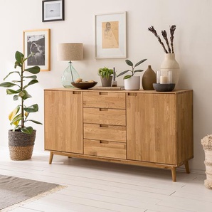 Massives Sideboard 160 x 85 x 45cm Braun/Eiche