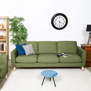Sofa Kustavi 3-Sitzer Grün/Olivgrün Strukturstoff 225 x 80 x 86cm Skandi
