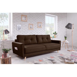 3-Sitzer Sofa Braun/Dunkelbraun Webstoff Luba 215 x 90 x 90cm ohne Schlaffunktion Skandi