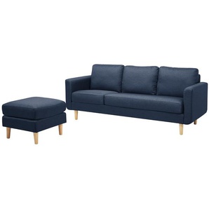 Mørteens Sofa Wyke IV 3-Sitzer Dunkelblau Flachgewebe 197x83x137 cm mit Hocker