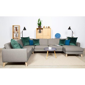 Wohnlandschaft Kustavi Beige/Beige Strukturstoff 348 x 80 x 269cm Longchair beidseitig montierbar Skandi