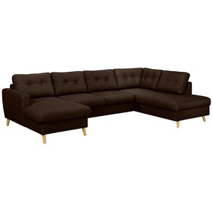 Wohnlandschaft Braun/Dunkelbraun/Nougat Webstoff Luba 290 x 90 x 200cm Longchair davorstehend links / Ottomane rechts ohne Schlaffunktion