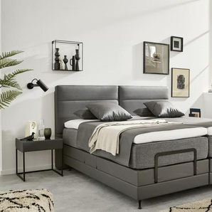 Motorboxspringbett Endora, grau/braun, 200 x 200 cm, mit 7-Zonen-Taschenfederkernmatratzen