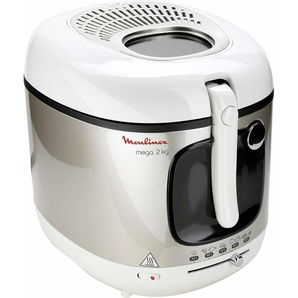 MOULINEX Fritteuse AM4800 Mega Fritteusen Kapazität 2 kg, für 8 Personen, Anti-Geruchs-Filter, knusprige Pommes weiß (weiß, edelstahlfarben) Fritteusen