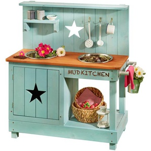 Muddy Buddy Matschküche Adventurer Star, Braun, Petrol, Metall, Holz, Zypresse, massiv, 40x90x80 cm, EN 71, mit Holzschutz vorbehandelt, Spielzeug,