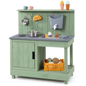 Muddy Buddy Matschküche, Jadegrün, Holz, 40x90x80 cm, Europäischer Sicherheitsstandard, EN 71, Fsc, mit Holzschutz vorbehandelt, Outdoor Spielzeug
