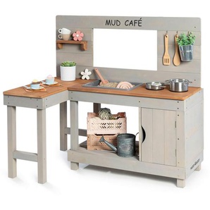 Muddy Buddy Matschküche Muddy Buddy Mud Café, Grau, Holz, Kunststoff, Zypresse, massiv, 71.5x100x110 cm, EN 71, mit Holzschutz vorbehandelt,
