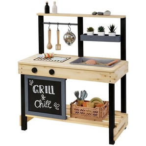 MUDDY BUDDY® Outdoor-Spielküche Grill & Chill Holz, natur - schwarz, FSC® - schützt Wald - weltweit