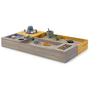 Muddy Buddy Sandkasten, Grau, Dunkelgelb, Holz, Zypresse, massiv, 90x20x150 cm, EN 71, Sitzfläche, mit Holzschutz vorbehandelt, Spielzeug,