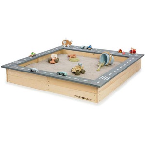 Muddy Buddy Sandkasten, Grau, Natur, Holz, Zypresse, massiv, 125x20x135 cm, EN 71, Spielzeug, Holzspielzeug