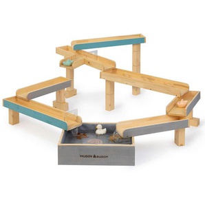 Muddy Buddy Wasserbahn, Grau, Natur, Petrol, Holz, Zypresse, massiv, EN 71, FSC 100%, Spielzeug, Holzspielzeug