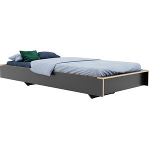 Einzelbett MÜLLER SMALL LIVING FLAI HIGH Betten Gr. Liegefläche B/L: 100 cm x 200 cm Höhe: 40 cm, kein Härtegrad, ohne Matratze, schwarz-weiß (anthrazit birke, anthrazit birke) Bett Bettgestell Bettgestelle Komfort Höhe 40 cm ohne Kopfteil