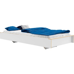 Einzelbett MÜLLER SMALL LIVING FLAI HIGH Betten Gr. Liegefläche B/L: 120 cm x 220 cm Höhe: 40 cm, kein Härtegrad, ohne Matratze, weiß (weiß birke, birke) Bett Bettgestell Bettgestelle Überlänge Liegefläche 220 cm, Komfort Höhe 40 cm ohne Kopfteil