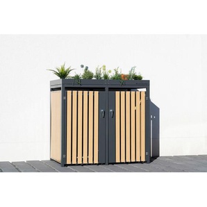 Mülltonnenbox , Anthrazit, Natur , Metall , 84x125x134 cm , Aufbewahrung & Schutzhüllen