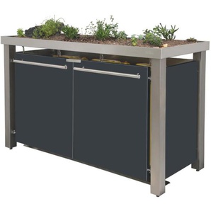 Mülltonnenbox Typ- Pflanzenwanne B-Design Edelstahl 2 x 120 L Anthrazit Aluminium