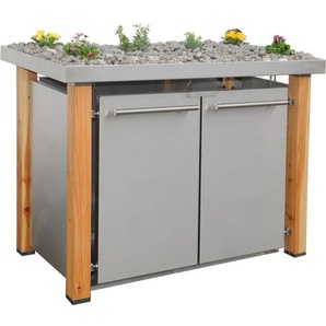 Mülltonnenbox Typ- Pflanzenwanne B-Design Lärche 2 x 120 L Edelstahl