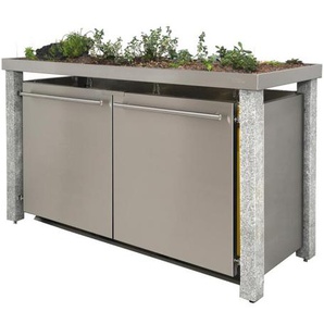 Mülltonnenbox Typ- Pflanzenwanne B-Design Stein 8 x 8 1 x 240 L + 2 x 120 L Edelstahl