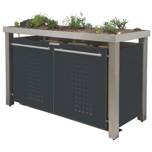 Mülltonnenbox Typ- Pflanzenwanne F-Design Edelstahl 1 x 240 L + 2 x 120 L Anthrazit Aluminium