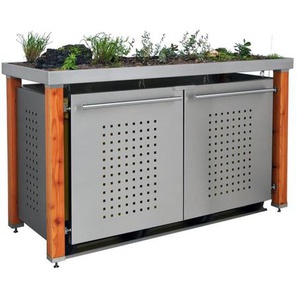 Mülltonnenbox Typ- Pflanzenwanne F-Design Lärche 1 x 240 L + 2 x 120 L Edelstahl